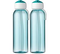 Mepal - Water Bottle Flip-Up Campus - Leak Proof Water Bottle for School & On The Go - Transparent Drinking Bottle - BPA-free & Dishwasher Safe - 500 ml - Turquoise (Pack of 2)