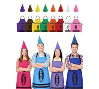 Mepase 12 Set Color Crayon Apron and Funny Gnome Cone Hats Costume Set for Adults Fancy Dress Funny Outfit Halloween Cosplay
