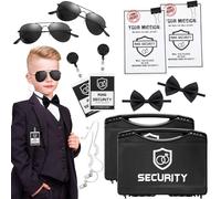 Mepase 14 Pcs Ring Wedding Security Set Include Ring Bearer Box ID Badge Holder Ring Bearer Sunglass Acoustic Earpiece Tube Mission Card with Binder Clip Bow Tie for Kids (PP Plastic Suitcase)