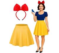 Mepase 2 Pcs Halloween Snow Princess Costume for Women Red Bow Hairband & Yellow Skirt Princess Accessories Cosplay Party