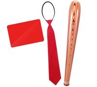 Mepase 3 Pcs Adults Zombie Killer Costume, Inflatable Baseball Bat & Red Tie Name Tags with Pin & DIY ID Badge Engraved Label Pin for Halloween Zombie Psycho Bat TV Film Movie Character Costume