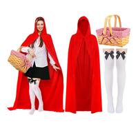Mepase 3 Pcs the Tale of the Red Cloak Cosplay Costumes Gingham Hand Basket Cloak Calf Socks for Halloween Cosplay Costumes