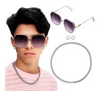 Mepase 3 Pcs Virtual Idol Cosplay Accessories Include Unisex Cosplay Glasses Hip Hop Necklace Earrings Gradient Glasses Costume Accessories for Men Women Group Idol Role Play Halloween Costume Party