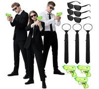 Mepase 3 Set Spy Agent Costume Secret Security Service Guard Costume Accessory Sunglasses Adjustable Zipper Ties and Fake Pistol for Adult Men Women Halloween Dress up Party Favor