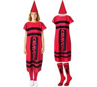 Mepase 4 Pcs Colorful Crayon Costume for Adults, Crayon Fancy Dress Cone Dwarf Cap Stockings for Teacher School Supply, Red, X-Large