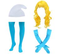 Mepase 4 Pcs Halloween Blue Elves Costumes for Women Fantasy Blue Character Set Accessories for Halloween Party Cosplay