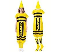 Mepase 4 Pcs Halloween Crayon Costume for Adults, Halloween Crayon Fancy Dress Cone Dwarf Cap Stockings for Cosplay(Yellow,X-Large)