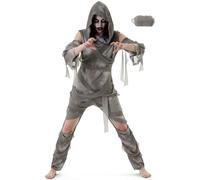 Mepase 4 Pcs Halloween Mummy Costume, Top Pants Sleeves Bandage for Men Women Zombie Creepy Prop Cosplay Party(Gray,S)