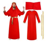 Mepase 4 Pcs Men Biblical Wise Man Costumes Set Adult Nativity Costumes Bible Jesus Outfits Christmas Clothing Accessories(Red)