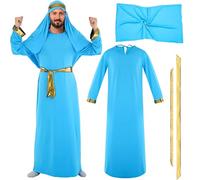 Mepase 4 Pcs Men Biblical Wise Man Costumes Set Adult Nativity Costumes Bible Jesus Outfits Christmas Clothing Accessories(Blue)