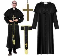 Mepase 4 Pcs Priest Costume for Adult Men Medieval Priest Costume with Robe Belt Cross for Halloween Cosplay Party (2X-Large)