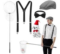 Mepase 5 Pcs Halloween Dog Catcher Costume Kit Dalmatian Dog Catcher Costume for Adult Couple Men Halloween Cosplay Party, Classic Color, One Size