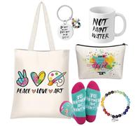 Mepase 6 Pcs Art Lover Gift Set for Women Include Canvas Tote Bags Makeup Bag Bracelet Keychain Mug Novelty Socks Creative Holiday Birthday Xmas Gift for Art Teacher Artists Painters