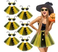 Mepase 6 Set Halloween Ladybug Costume for Women Ladybug Tutu Skirt and Sunglasses Red Polka Dot Skirt Costume Accessories, Yellow Black, length of about 15.7 inches/40 cm