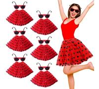 Mepase 6 Set Ladybug Costume Accessories Tutu Skirt Ladybug Red Polka Dot Skirt and Sunglasses Costume Set for Halloween Birthday Party Favor
