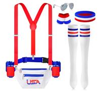 Mepase 9 Pcs 4th of July Fanny Pack Independence Day Patriotic Beer Belt Set with USA Flag Socks Sunglasses Sweatband, multicolour, Celebration