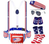 Mepase 9 Pcs Halloween American Flag Fanny Pack Patriotic USA Beer Belt Set with Socks Sunglasses Sweatband, multicolour, 11.81 x 5.91 x 3.35 inches, National Day