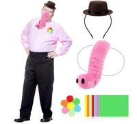 Mepase 9 Pcs Halloween Pink Elephant Costume for Adults DIY Kiddie Costume Set Pink Elephant Nose Trunk Brown Mini Derby Hat Headband and Colorful Cardboards Suitable for Halloween Party Role Playing