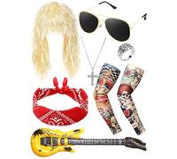 Mepase 9 Pcs Halloween Rocker Costume Set for Men Women, 80s Punk Costume Accessories for Halloween Cosplay Party(Retro)