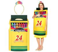 Mepase Back to School Crayon Costume with Headband Color Crayon Box Outfit Halloween Cosplay Costume for Men Women(39.37 x 28.35 inches)