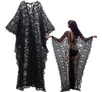 Mepase Boho Witch Lace Kimono Kaftan Dress Robe Bikini Swimsuit Beach Cover up for Women Maternity Halloween Vampire Costume, Black, as shown