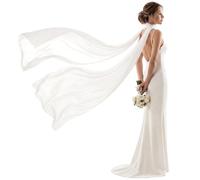 Mepase Bridal Neck Scarf 90''/118''/157'' Wedding Chiffon White Shawl Tulle Bride Neck Shawl for Wedding Evening Ceremony, Ivory White-chapel, 142 Inches