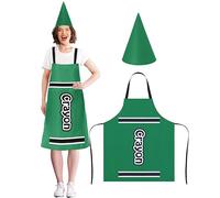 Mepase Crayon Apron and Funny Gnome Cone Hats for School Costume Colorful Crayon Outfit Set for Teacher Fancy Dress(Green)
