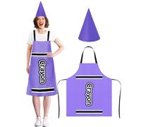 Mepase Crayon Costume Apron and Funny Gnome Cone Has for School Halloween Costume Colorful Crayon Outfit for Teacher(Light Purple)