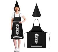 Mepase Crayon Costume Apron and Funny Gnome Cone Has for School Halloween Costume Colorful Crayon Outfit for Teacher, Black, about 25.2 x 28.7 inches/ 64 x 73 cm