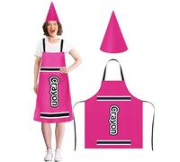 Mepase Crayon Costume Apron and Funny Gnome Cone Has for School Halloween Costume Colorful Crayon Outfit for Teacher, Rose Red, about 25.2 x 28.7 inches/ 64 x 73 cm,about 11.8 x 9.8 inches/ 30 x 25 cm