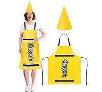 Mepase Crayon Costume Apron and Funny Gnome Cone Hats for School Costume Colorful Crayon Outfit for Teacher, Yellow, about 25.2 x 28.7 inches/ 64 x 73 cm,about 11.8 x 9.8 inches/ 30 x 25 cm