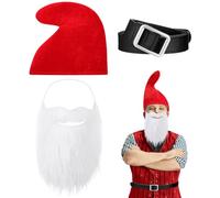 Mepase Halloween Dwarf Costumes Set, Gnome Hat with Fake Beard and Belt Accessory for Halloween Christmas Cosplay Party(Red)