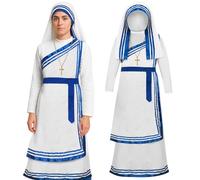 Mepase Mary Costume Set Women Saint Costume Dress Christian Bible Nun Adult Dress for Cosplay, Main White, Blue and Gold, Medium