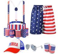 Mepase Men's 4th of July Outfits Patriotic Fanny Pack Beer Belt Flag Pants Sweat Bands for National Day Accessories, Red, White, Blue, S