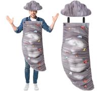 Mepase Tornado Costume with Cloud Costume Hat, Swirling Vortex Halloween Outfit for Weather Storm Lover Cosplay Thunder Theme, Grey, Adults