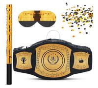 Mepase Wrestling Birthday Party Decorations Wrestling Belt Piñata with Blindfold and Bat World Heavy Weight Boxing Championship Theme Supplies for Sport Fans Themed Party Decorations