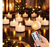 Mepham 12 Pack LED Tealight Candles with Remote Control, Batteries Included, Flickering & Steady Light, Timer, Dimmable, Flameless Tealights for Christmas, Weddings & Table Decor