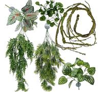 MEPHAN Reptile Plant for Bearded Dragon Tank Accessories, Terrarium Plant Artificial Decor for Snake Cage, Fake Plant for Leopard Gecko Habitat, Lizard Chameleon Ball Pythons (Group E)