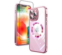 Mephoro 2 in 1 for iPhone 12 Pro Max Case Crystal Clear, Not Yellowing, Compatible with Magsafe, with 1X Screen Protector + Camera Lens Protector, Shockproof iPhone 12 ProMax Case, Rose Gold