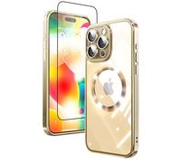 Mephoro 2 in 1 for iPhone 15 Pro Case Crystal Clear, Not Yellowing, Compatible with Magsafe, with 1X Screen Protector + Camera Lens Protector, Shockproof Protective iPhone 15Pro Case, Gold