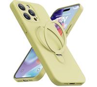 Mephoro Magnetic Stand for iPhone 14 Pro, Liquid Silicone, [Compatible with MagSafe][Built-in Kickstand&Ring Holder] Anti-Scratch Soft Microfiber Lining, Yellow