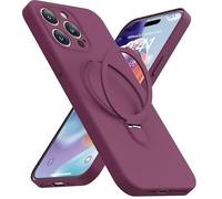 Mephoro Magnetic Stand for iPhone 14 Pro Max, Liquid Silicone, [Compatible with MagSafe][Built-in Kickstand&Ring Holder] Anti-Scratch Soft Microfiber Lining, Wine Red