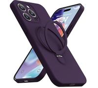 Mephoro Magnetic Stand for iPhone 15 Pro Max, Liquid Silicone, [Compatible with MagSafe][Built-in Kickstand&Ring Holder] Anti-Scratch Soft Microfiber Lining, Deep Purple