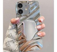 Mephoro Mirror Case for iPhone 7/8/SE/SE2, Built-in Make up Mirror, Water Ripple Pattern, Fashion Luxury Plating, for Women and Girls, Soft Flexible Wave Frame Shap, Silver