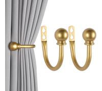 Meplait 2 Pack Curtain Holdbacks, Ball Curtain Holdbacks Curtain Tie Backs Hooks Wall Mounted Curtain Tiebacks Curtain Holders for Drapes (Ball-Gold)