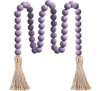 Meplait 39in Wood Bead Garland, Farmhouse Boho Prayer Beads Wall Hanging Home Decor with Tassels (Purple)