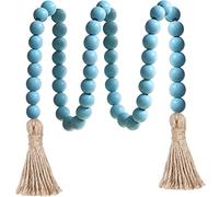 Meplait 39in Wood Bead Garland Farmhouse with Tassels,Versatile Prayer Beads Boho Chic Wall Hanging Home Decor (Light Blue)