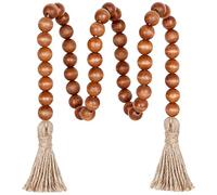 Meplait 39in Wood Bead Garland with Tassels, Farmhouse Rustic Decor Prayer Beads Boho Tassel Garland Wall Hanging Home Decor (Brown)