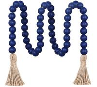 Meplait 39in Wood Bead Garland with Tassels, Farmhouse Rustic Decor Prayer Beads Boho Tassel Garland Wall Hanging Home Decor (Navy Blue)