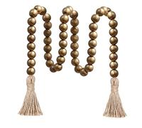 Meplait 39in Wood Bead Garland with Tassels, Farmhouse Rustic Decor Prayer Beads Boho Tassel Garland Wall Hanging Home Decor (Gold)